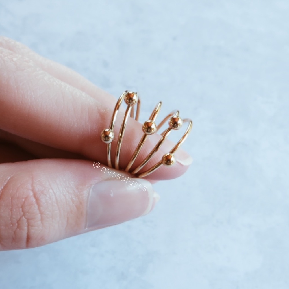 14K Gold Filled Thin Stacking Ring With Gold Ball - Picture 2 of 5